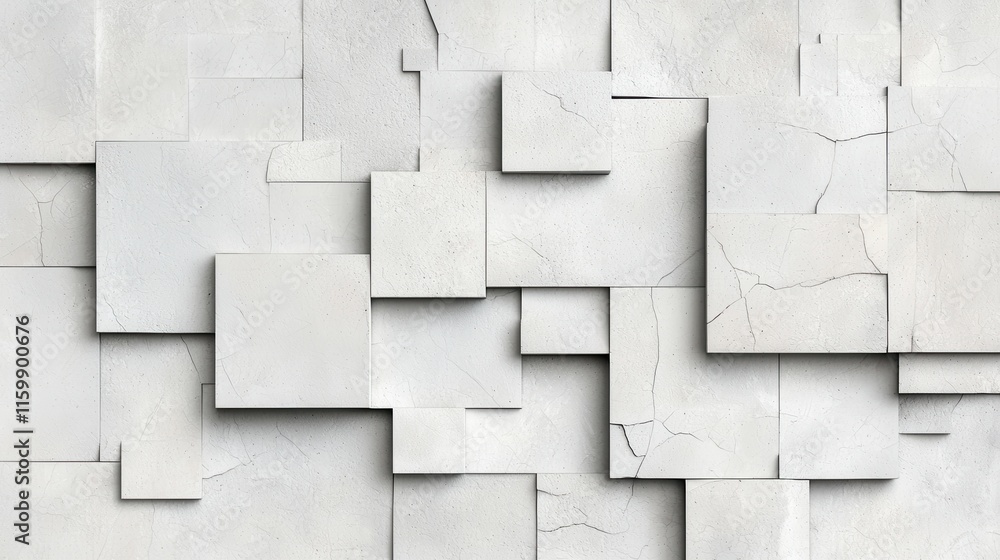 Poster abstract white textured background with shattered tiles and irregular shapes for modern design appli