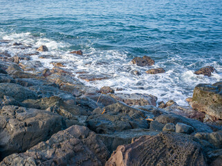 Ocean Surges on a Lava Shoreline in Honolulu, Hawaii.