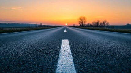 Sunset journey on open road tranquil landscape photography serene environment low angle view adventure inspiration