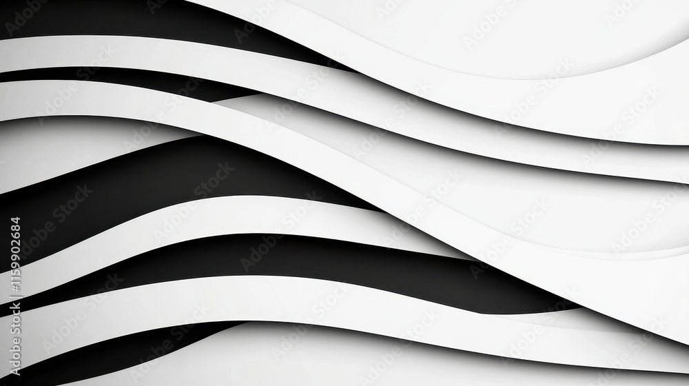 Poster elegant abstract design with flowing waves of black and white paper layers on a light background