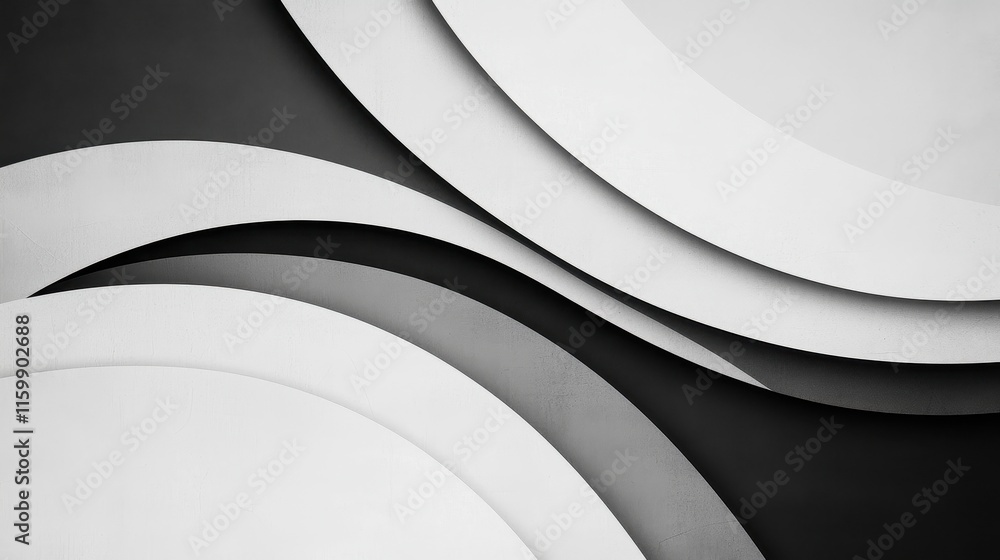 Poster abstract geometric minimalism with layered curves in black and white color scheme for modern design