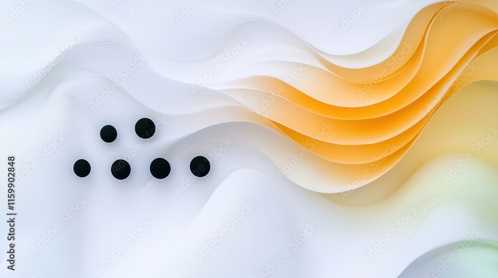 Aufkleber abstract design of flowing waves with black dots on a soft white background