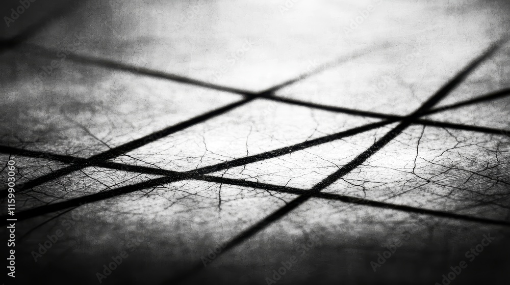 Poster abstract black and white close-up of cracked surface with linear patterns and texture details