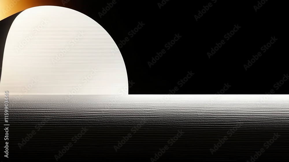 Poster abstract composition with light curves and shadows showcasing minimalistic design in dark background