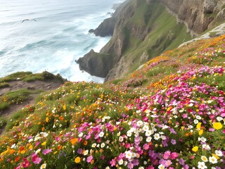 Coastal cliff with wild flowers