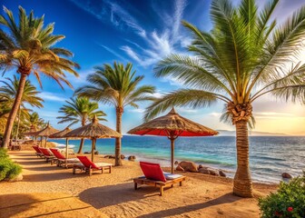 Obraz premium Dahab Beach Red Sea: Sunny Day Paradise - Relaxing Seashore Scene
