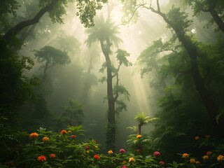 Dense Forest with flowers