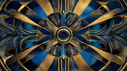 Elegant Blue and Gold Abstract Art Deco Design