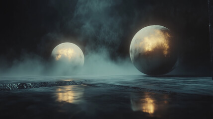 Golden Spheres in a Mystical Foggy Realm