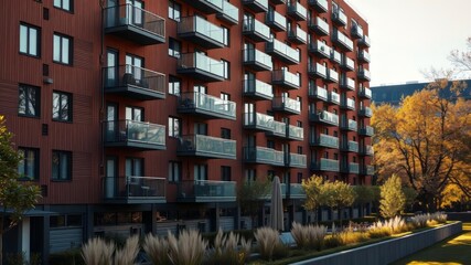 Modern Apartment Building Byparken Copenhagen Denmark Football Field AI Photo Realistic Architecture