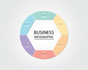 Business design template for an infographic banner featuring circular diagrams with hexagon line shape