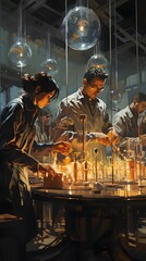 Advanced Research: Engineers with Safety Gear Experimenting in a State-of-the-Art Lab.
