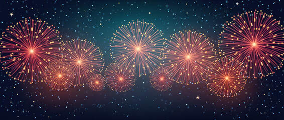 Fototapeta premium Happy New Year Celebration with Fireworks Display Illuminating Night Sky Background Illustration