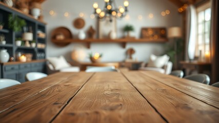 Rustic Farmhouse Table Top Bokeh Lights - AI Photography