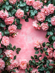Elegant Pink Rose Floral Frame on Pastel Background for Greeting Cards and Invitations : Generative AI