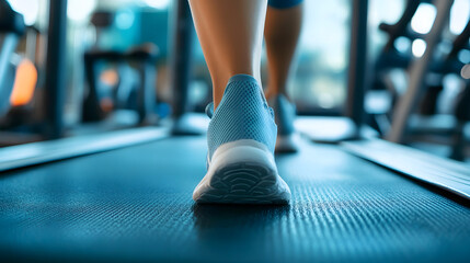 Close-up of Walking Shoes on Treadmill in Modern Gym for Fitness and Exercise Themes : Generative AI