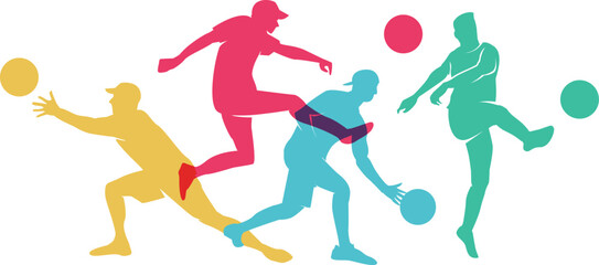 Great colorful editable vector of kickball players in various poses good for any digital graphic on print design	
