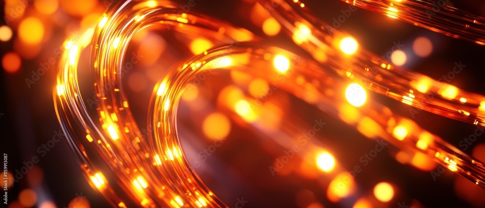 Poster abstract glowing orange lights, tangled festive string lights bokeh background.