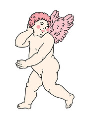 Cherub outlines and line art for Valentine's Day with cupid vector. Vector symbol of love and romantic. Antique Angel Baby Cupid illustration for printing on cards, invitations, tattoo, clothing art