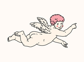 Cherub outlines and line art for Valentine's Day with cupid vector. Vector symbol of love and romantic. Antique Angel Baby Cupid illustration for printing on cards, invitations, tattoo, clothing art