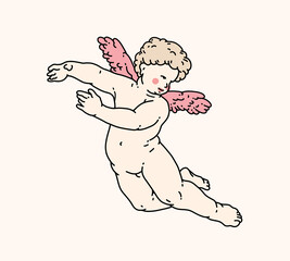 Cherub outlines and line art for Valentine's Day with cupid vector. Vector symbol of love and romantic. Antique Angel Baby Cupid illustration for printing on cards, invitations, tattoo, clothing art
