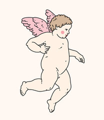 Cherub outlines and line art for Valentine's Day with cupid vector. Vector symbol of love and romantic. Antique Angel Baby Cupid illustration for printing on cards, invitations, tattoo, clothing art
