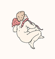 Cherub outlines and line art for Valentine's Day with cupid vector. Vector symbol of love and romantic. Antique Angel Baby Cupid illustration for printing on cards, invitations, tattoo, clothing art