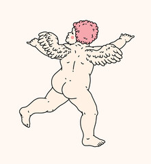 Cherub outlines and line art for Valentine's Day with cupid vector. Vector symbol of love and romantic. Antique Angel Baby Cupid illustration for printing on cards, invitations, tattoo, clothing art
