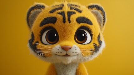 Adorable cartoon tiger cub close-up.