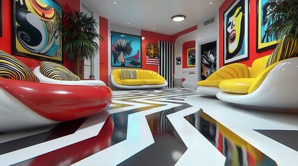 Retro Pop Art Living Room Interior.