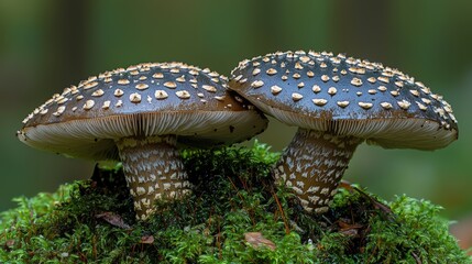 Stunning Close-Up of Spotted Mushrooms on Moss