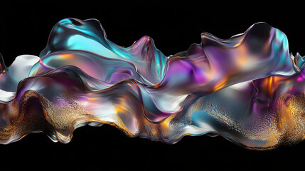 Obraz premium Abstract 3D Flowing Liquid-Like Wave Textures in Purple, Blue, and Gold Gradient illustration background wallpaper