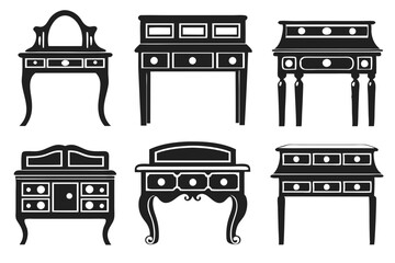 set of wooden table vector illustration