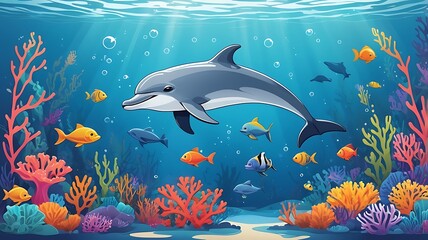 Obraz premium Underwater Paradise: A Dolphin's Realm