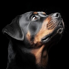 Obraz premium Majestic rottweiler portrait against black background