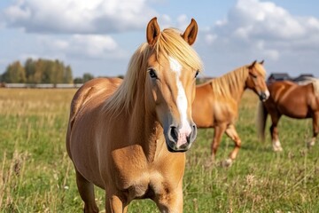 Fototapeta premium Embodiment of elegance - magnificent horse with flowing mane, capturing grace, power, serene beauty of nature design a timeless representation of freedom, noble spirit.