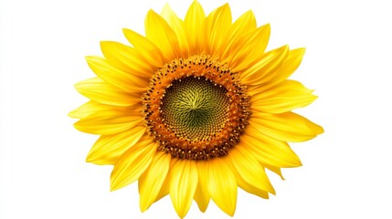 A close-up of a bright yellow sunflower with its large, round center and vivid petals, isolated white background