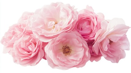 Fototapeta premium A close-up of a cluster of delicate pink roses with their layered petals, isolated white background, minimalistic art style
