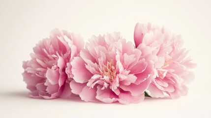 Obraz premium A close-up of a cluster of pink peony flowers with their voluminous petals, isolated white background, minimalistic art style