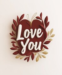 Obraz premium Love You Text in White and Red Heart Design with Golden Accents