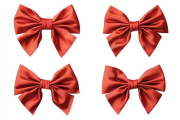 Four burnt orange satin bows isolated on white background.