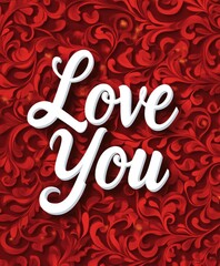 Intricate Love You Typography on a Red Textured Background