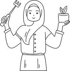 cute girl gardening outline coloring