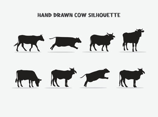 vector hand drawn cow silhouette isolated on white background	
