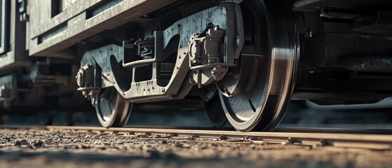 Close-up of train wheels on tracks.
