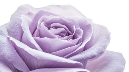 Obraz premium A close-up of a soft lavender rose with its velvety, smooth petals and gentle color, isolated white background