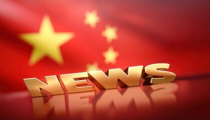 Fototapeta premium Golden NEWS Text on Chinese Flag Background