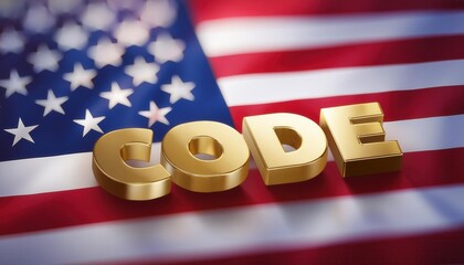 American Flag with Golden CODE Text Overlay