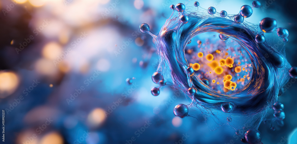 Poster a vivid representation of a cell, showcasing intricate details and vibrant colors, symbolizing the c