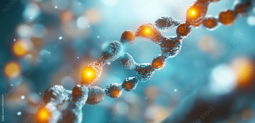 Poster a close-up view of a dna double helix with glowing elements, showcasing the intricate structure of g